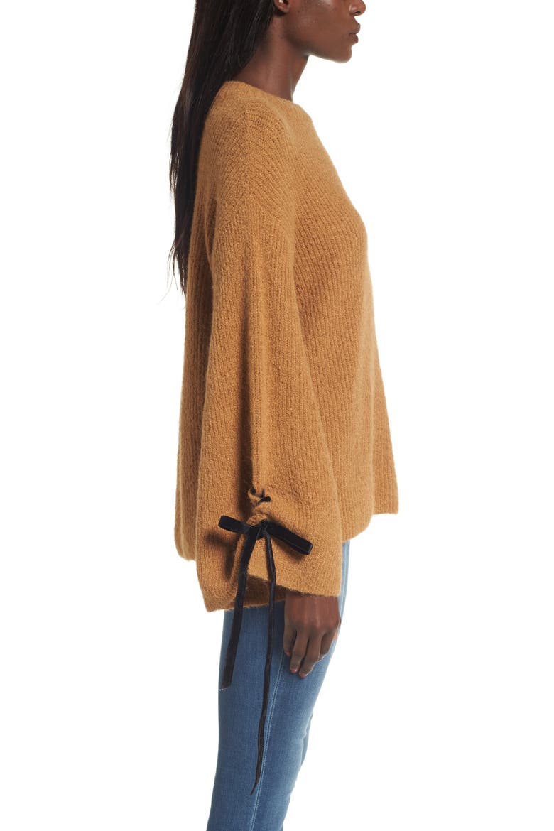 Lace-Up Sleeve Sweater, Alternate, color, BROWN CATTAIL