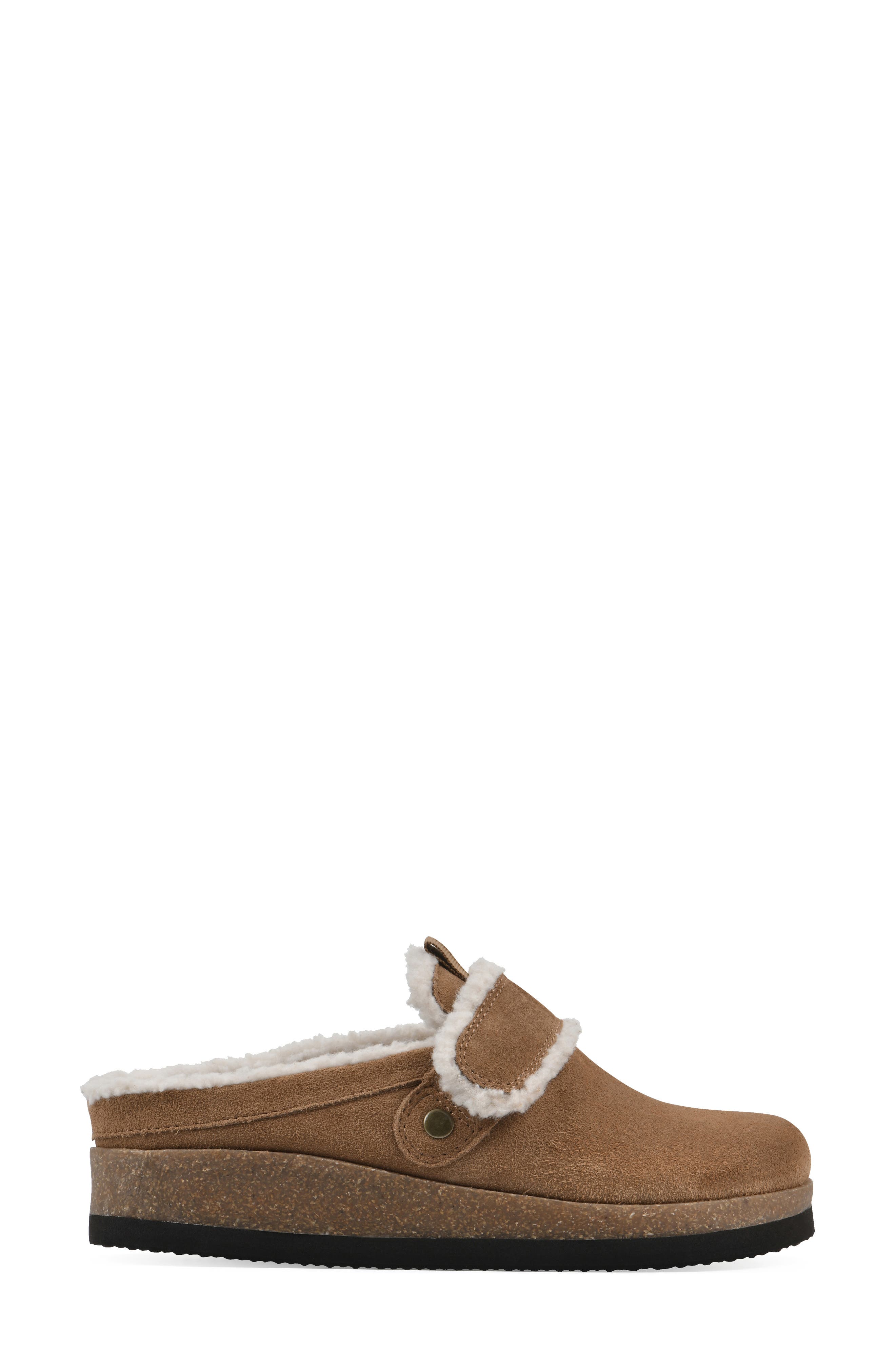 White Mountain Footwear Baylen Faux Shearling Trim Clog, Alternate, color, Chestnut Suede Faux Fur