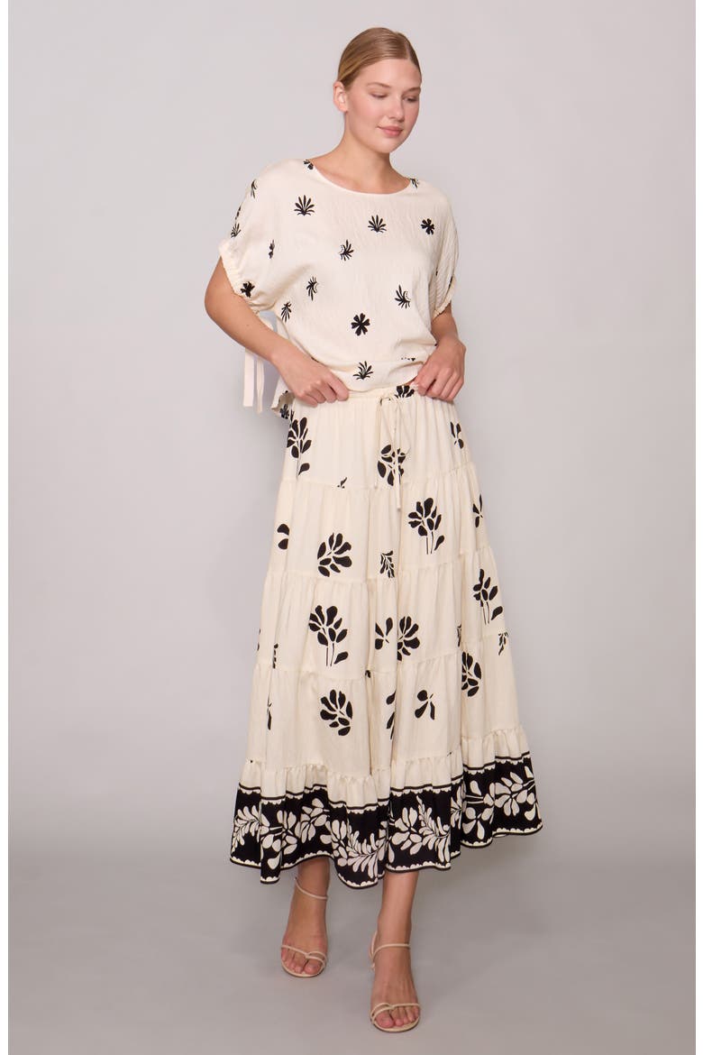 Drawcord Sleeve Top, Alternate, color, BONE BLACK FLORAL