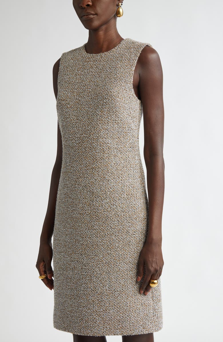 ST. JOHN Metallic Eyelash Tweed Dress, Alternate, color, Shadow/ Silver/ Khaki Multi