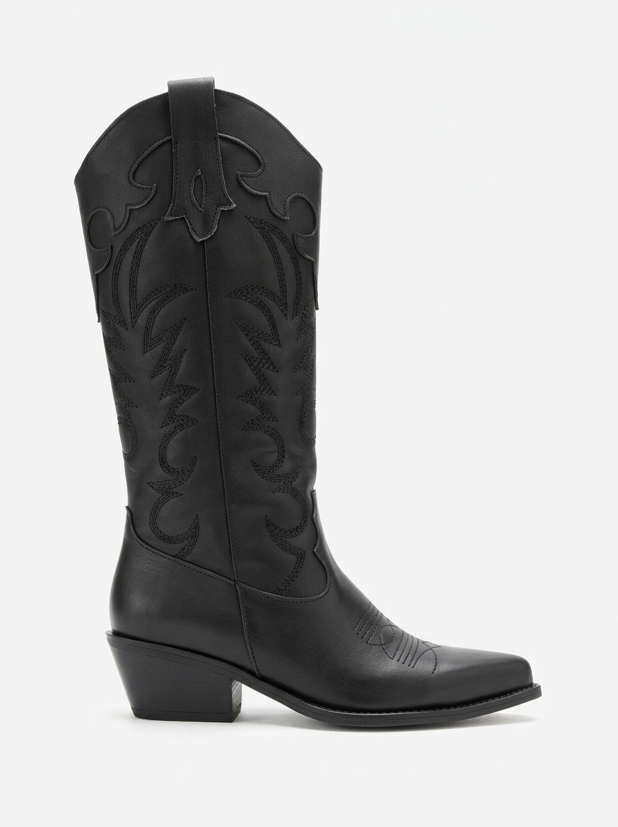 Matias Leather Block Heel Western Boot, Alternate, color, Black
