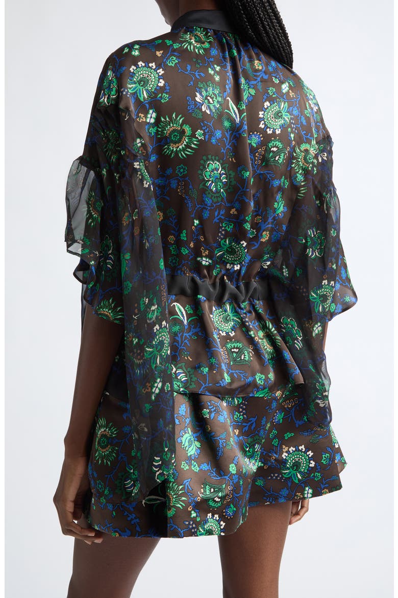 Floral Print Drawstring Button-Up Shirt, Alternate, color, BROWN