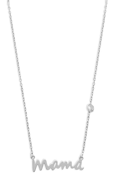 18K Gold Plated Sterling Silver Cubic Zirconia Mama Pendant Necklace