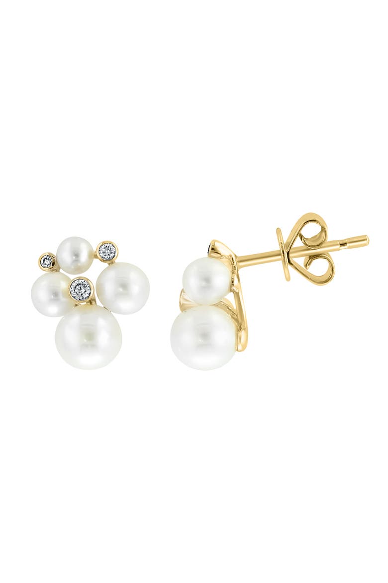 14K Yellow Gold Diamond Fresh Water Pearl Cluster Earrings, Alternate, color, 14K Gold