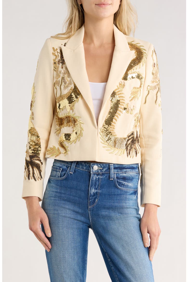 Noely Beaded Dragon Cropped Blazer, Main, color, ECRU/ DRAGON EMBELLISHMENT