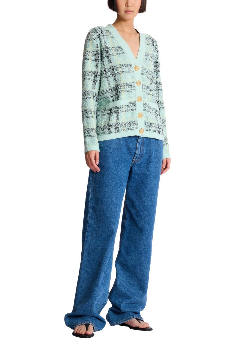 Balmain Loose glitter tweed cardigan, Main, color, Green
