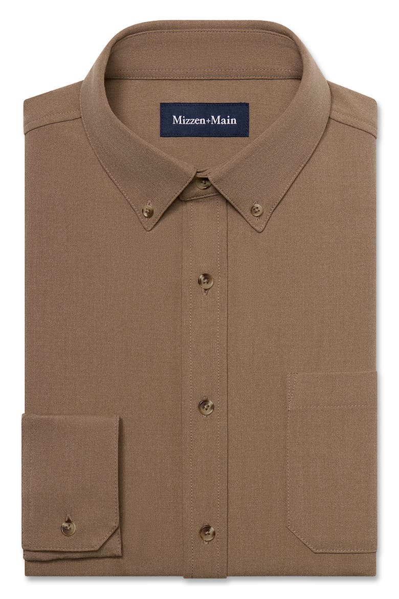 City Trim Fit Flannel Button-Down Shirt, Alternate, color, MOCHA HEATHER TRIM