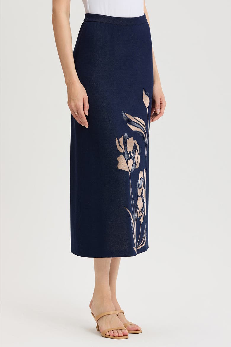Straight Floral Jacquard Soft Knit Maxi Skirt, Alternate, color, Indigo/Ivory/Warm Taupe