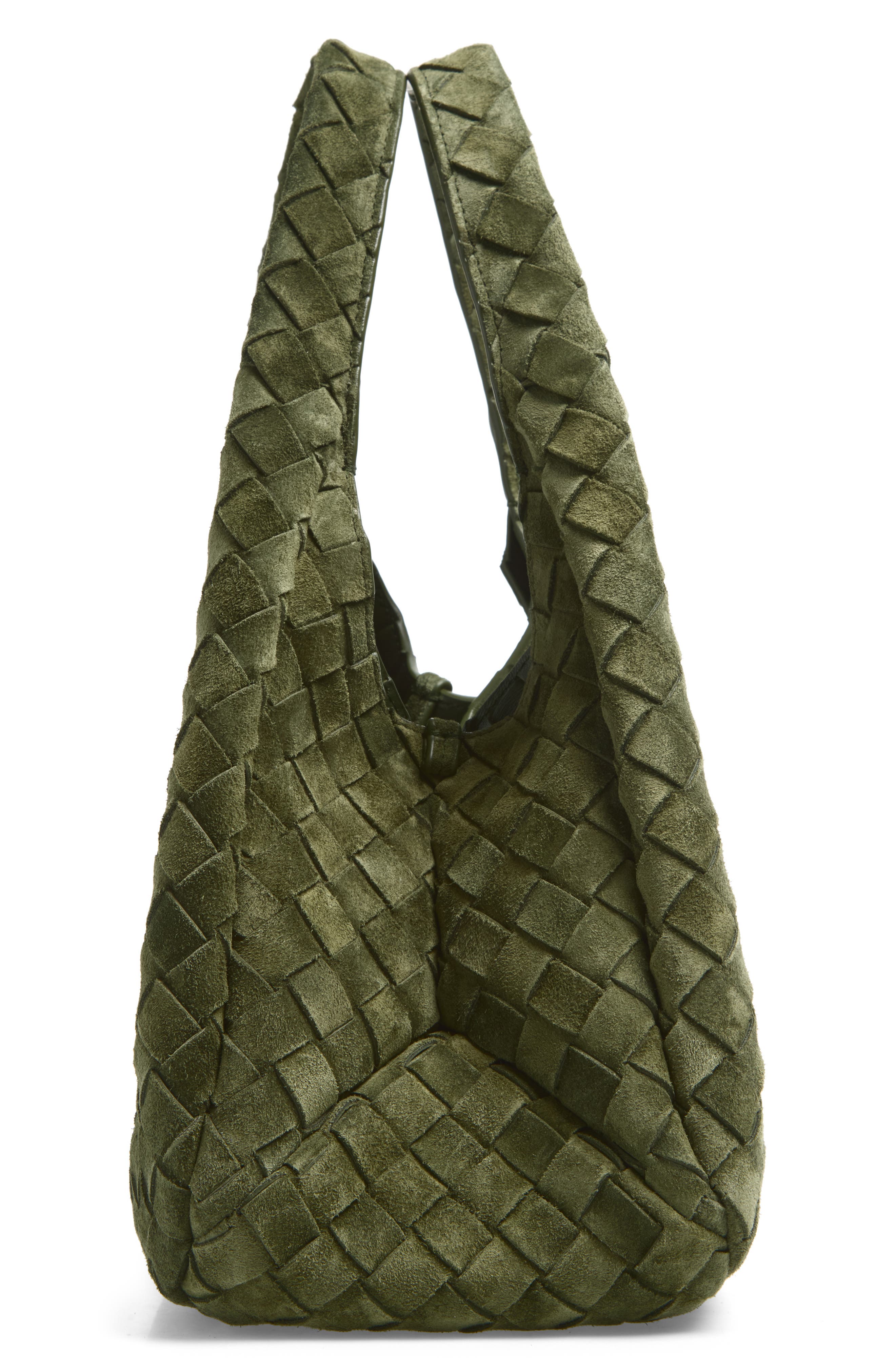Small Campana Intrecciato Suede Tote, Alternate, color, 3783 GREEN TWEED-M BRASS