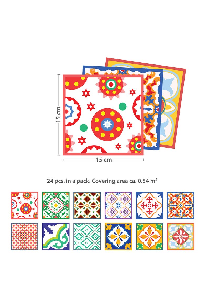 Classic Mediterranean Wall Tiles - Pack of 4, Alternate, color, RED