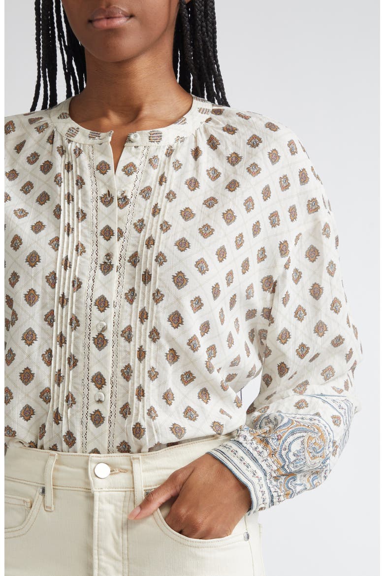 Lollie Mixed Print Cotton Blend Button-Up Shirt, Alternate, color, DOVE MULTI