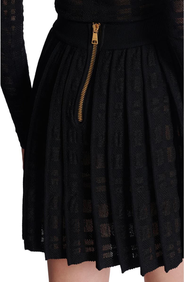 Balmain Short pleated skirt in plaid knit, Alternate, color, Black