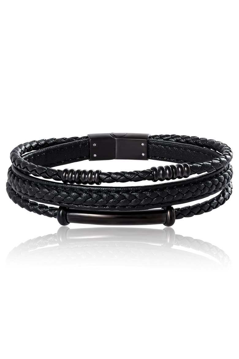 Stainless Steel Triple Row Black Cord Bracelet - 8.25", Main, color, Black