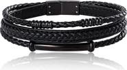 Lucky Brand Stainless Steel Triple Row Black Cord Bracelet - 8.25"