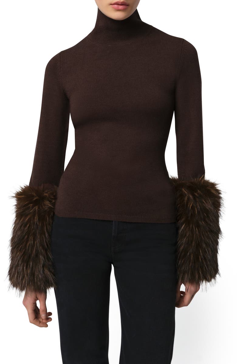 Apparis Pluche<sup>™</sup> Faux Fur Cuff Turtleneck Sweater, Main, color, Dark Brown / Dark Brown