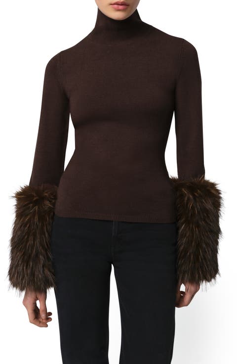 Pluche™ Faux Fur Cuff Turtleneck Sweater