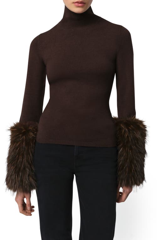Apparis Aspen Pluche™ Faux Fur Cuff Turtleneck Sweater In Brown