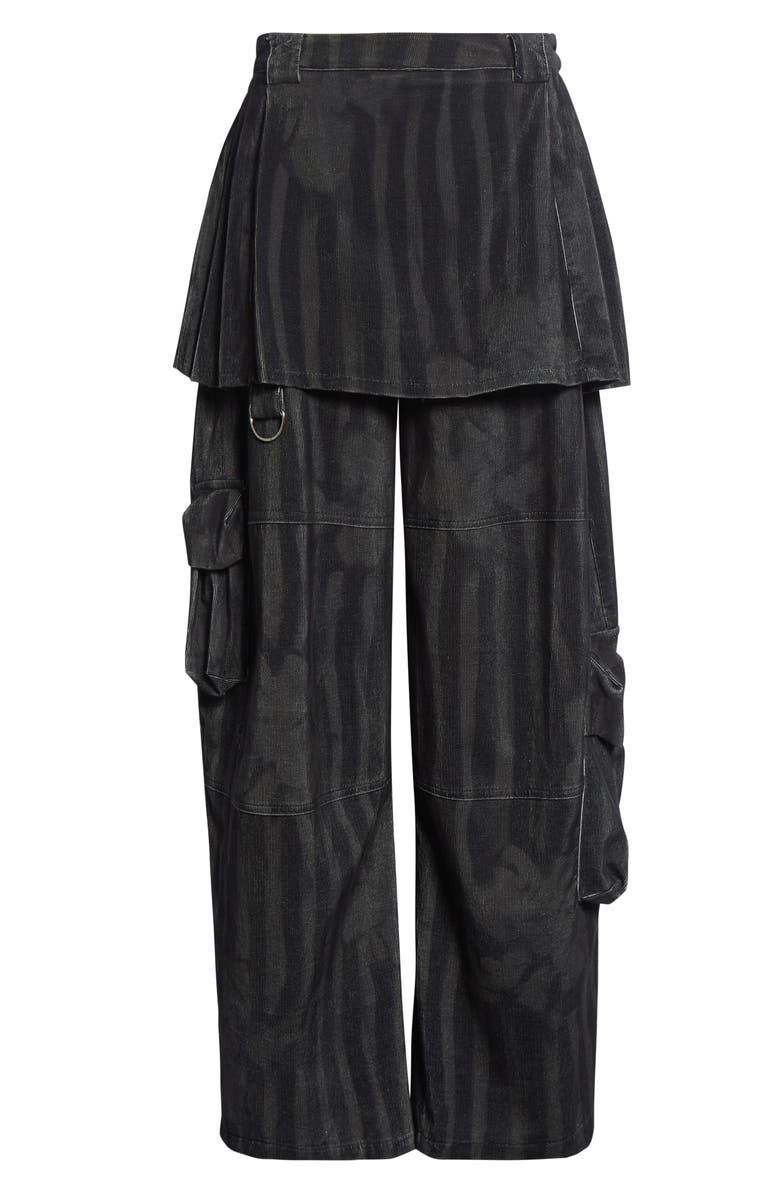 Collina Strada Lawn Plaid Skirt Overlay Cargo Pants, Alternate, color, Black Wavy Flower Stripe