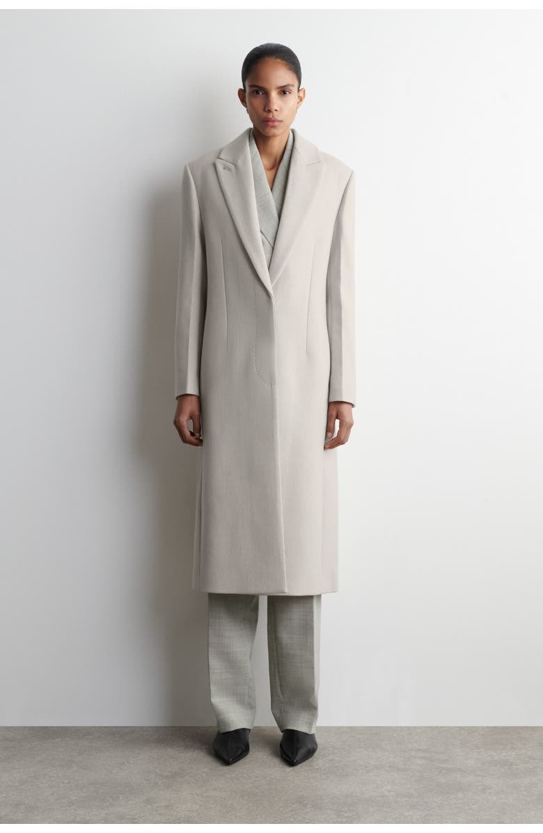 COS Tailored Wool-Twill Long Coat, Alternate, color, Light Beige
