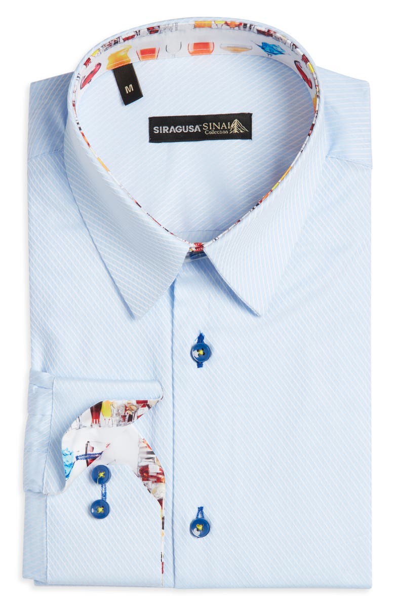Siragusa Pinstripe Printed Silk Trim Dress Shirt, Main, color, Blue