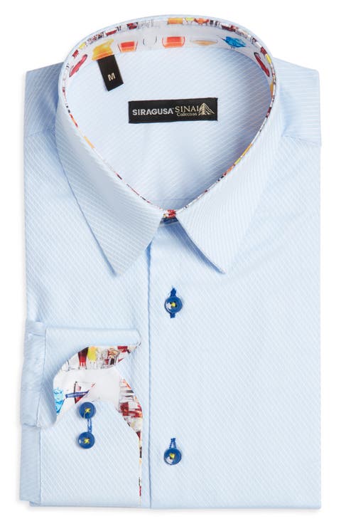 Pinstripe Printed Silk Trim Dress Shirt