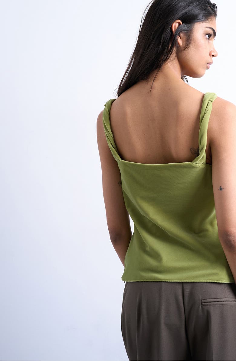 Topshop Twist Shoulder Velvet Top, Alternate, color, Avocado