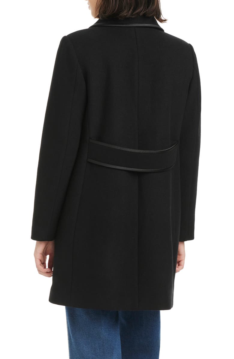 Kate Spade New York satin pipe trim wool blend coat, Alternate, color, Black