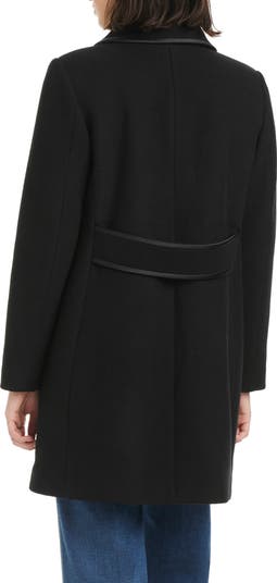 satin pipe trim wool blend coat