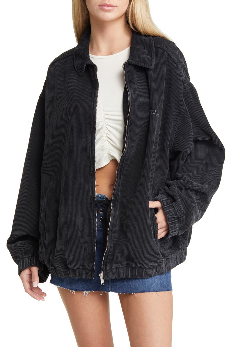 Oversize Corduroy Harrington Jacket, Main, color, BLACK