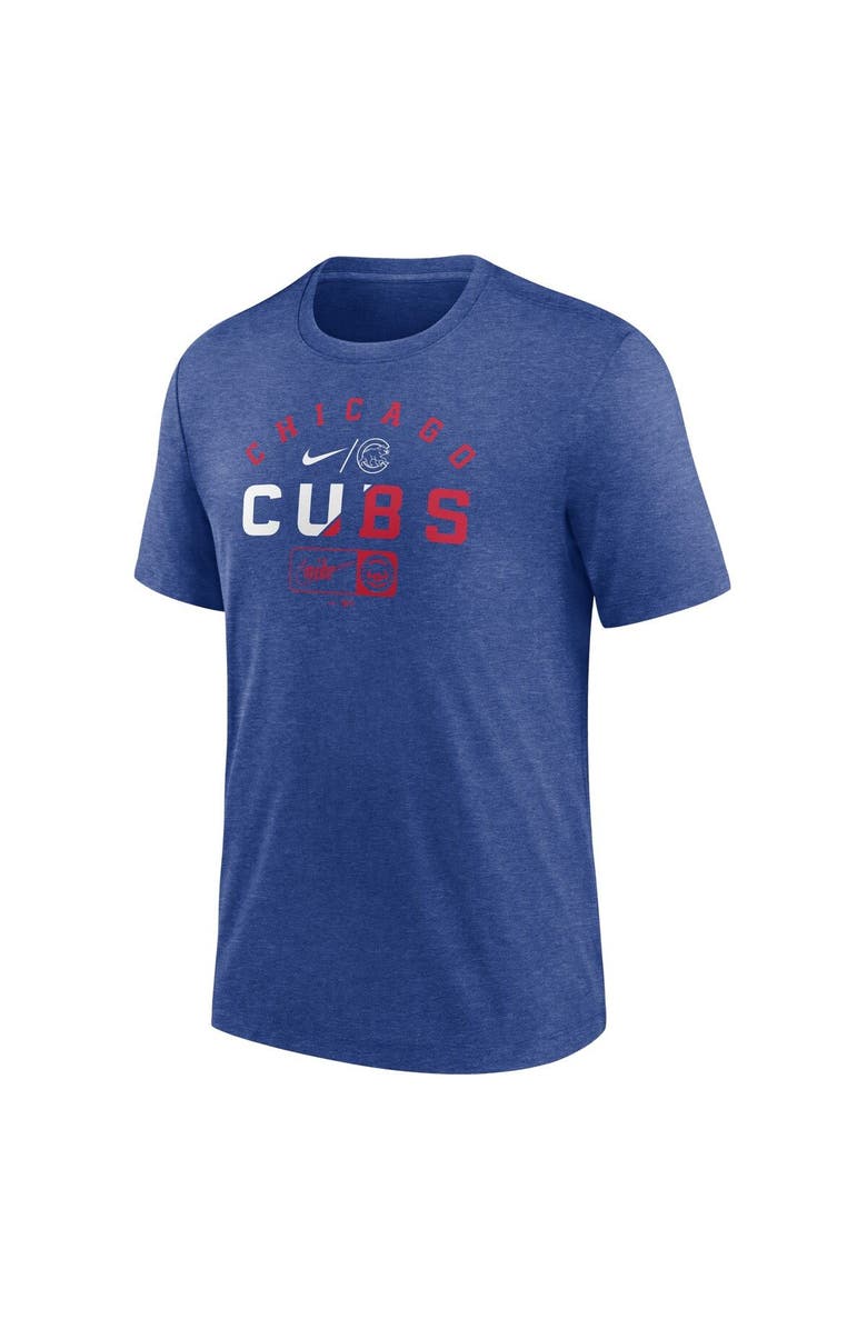 Nike Men's Nike  Heather Royal Chicago Cubs Rewind Review Slash Tri-Blend T-Shirt, Alternate, color, Heather Royal