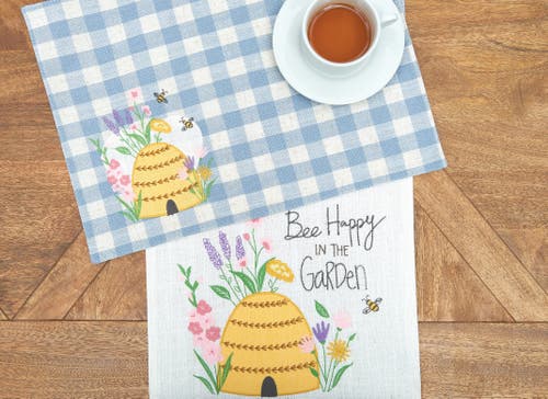 C & F Home C&f Home Bee Happy In Blue Embroidered Placemats Set Of 6 Blue Plaid, 13" X 16" In Blue