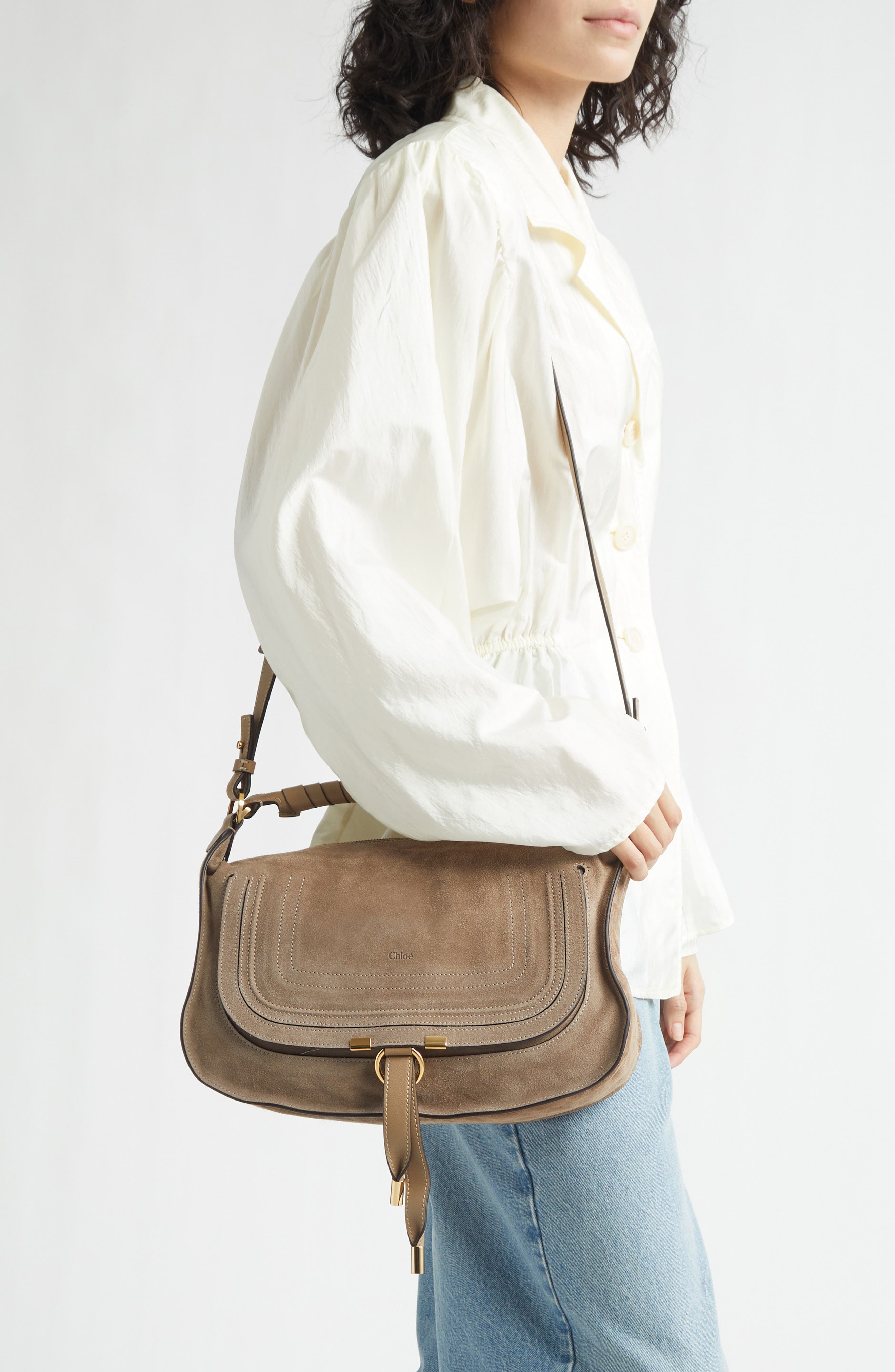 Chloé Small Marcie Suede Shoulder Bag, Alternate, color, Boyish Brown