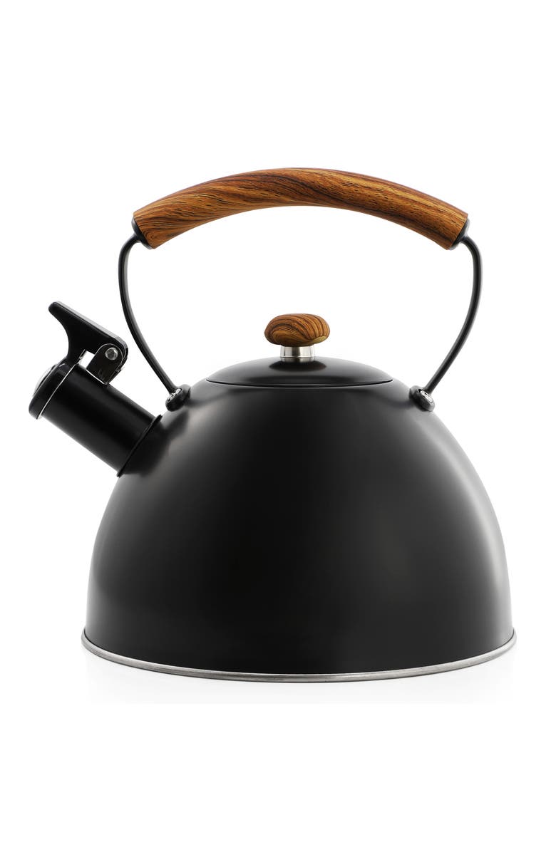 Megachef 3.2 Quart Whistling Tea Kettle with Wood Grain Nylon Cool Touch Handle, Matte Black, Alternate, color, Matte Black