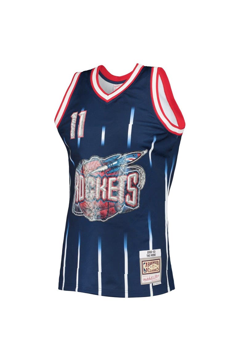 Men's Mitchell & Ness Yao Ming Navy Houston Rockets 2002/03 Hardwood Classics NBA 75th Anniversary Diamond Swingman Jersey, Alternate, color, Navy