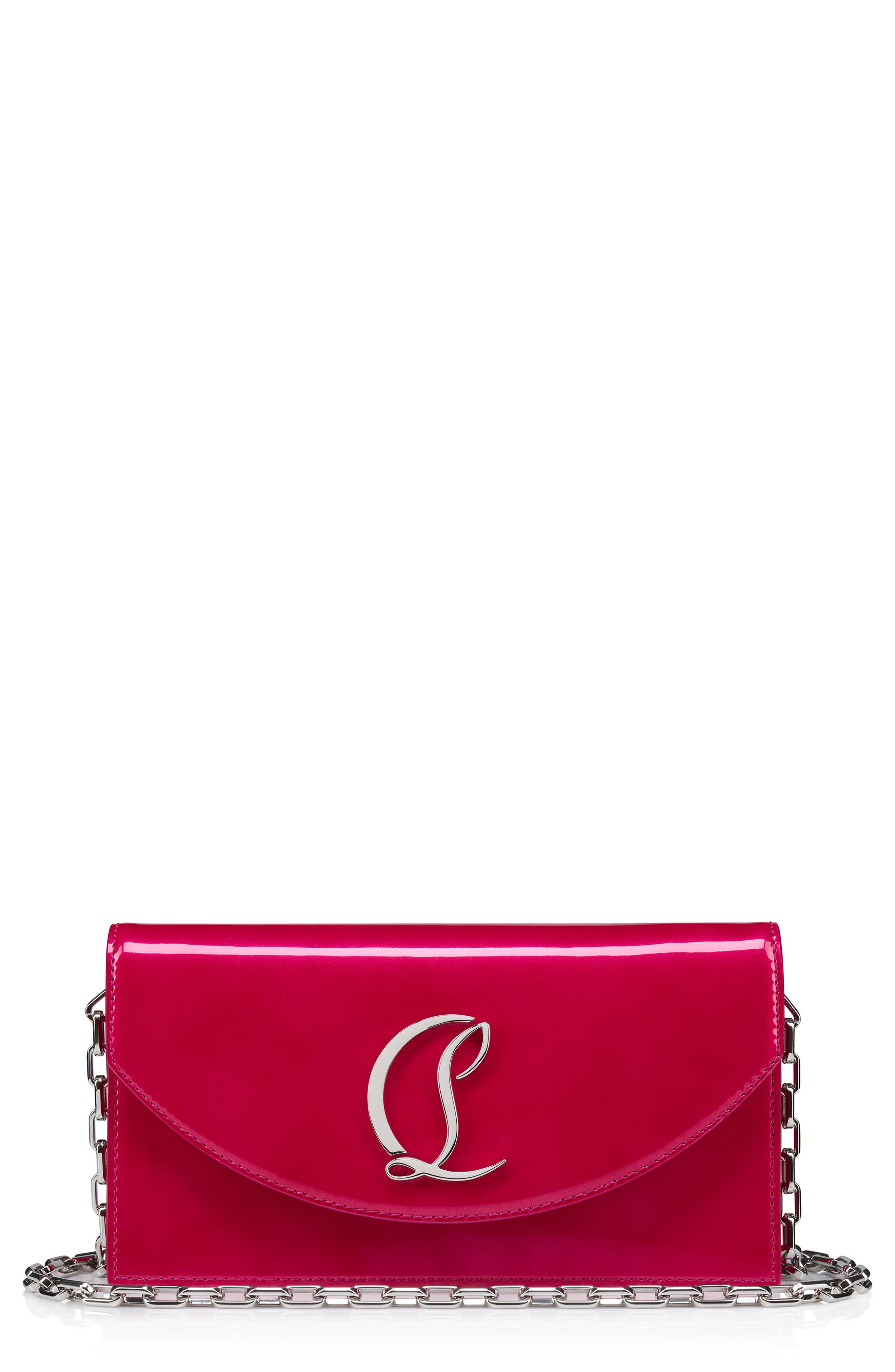 Loubi54 Patent Leather Clutch, Main, color, PINUP/ SILVER