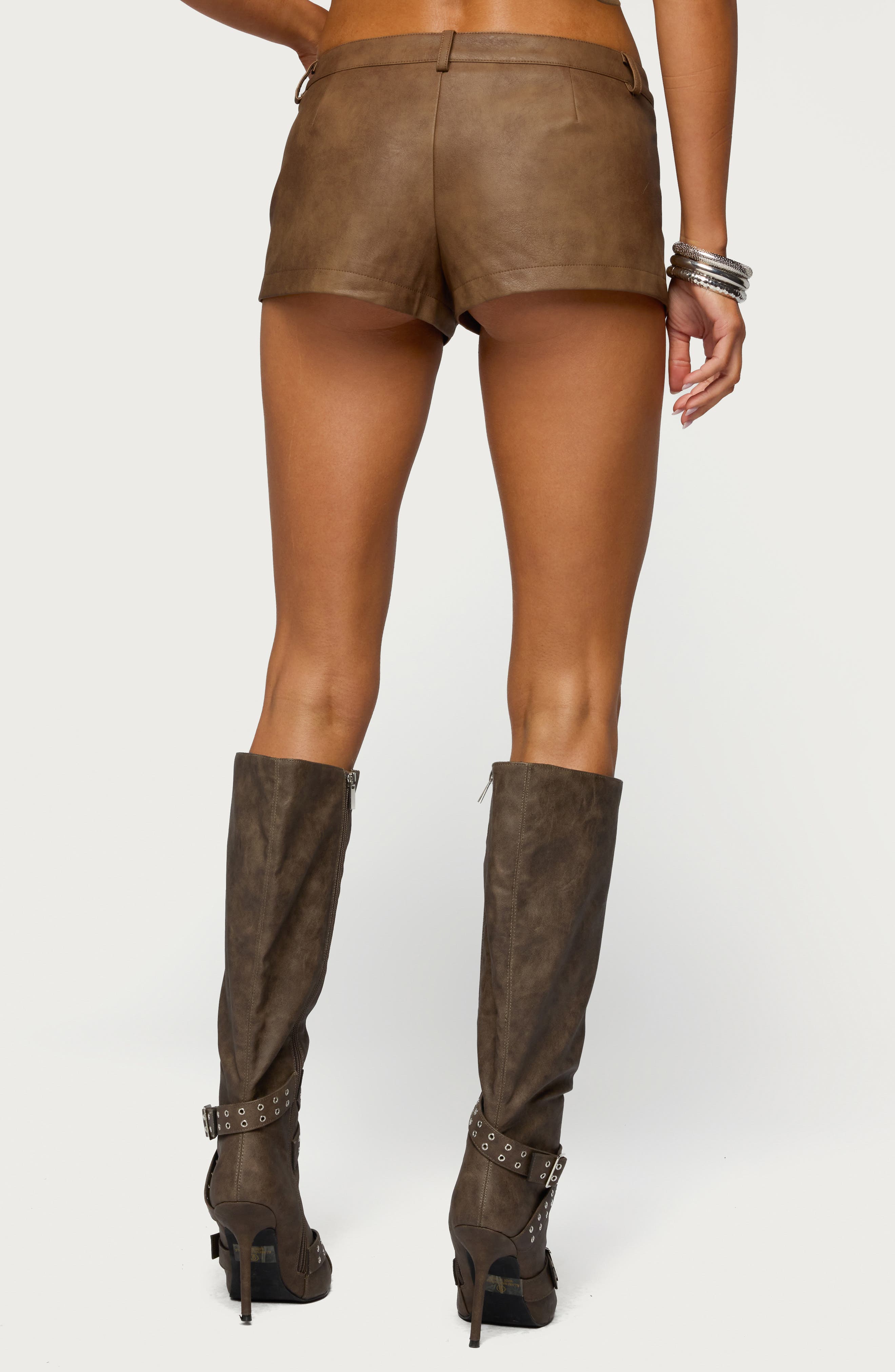Idara Faux Leather Micro Shorts - image 2