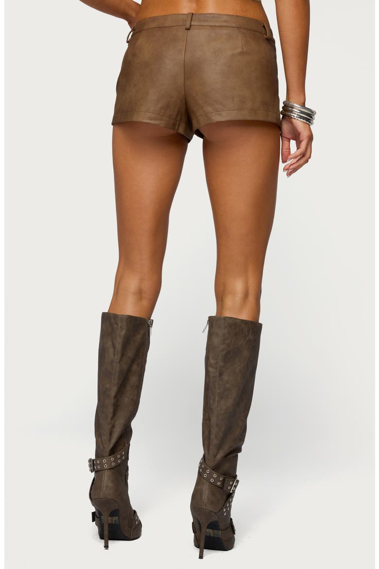 Idara Faux Leather Micro Shorts, Alternate, color, BROWN