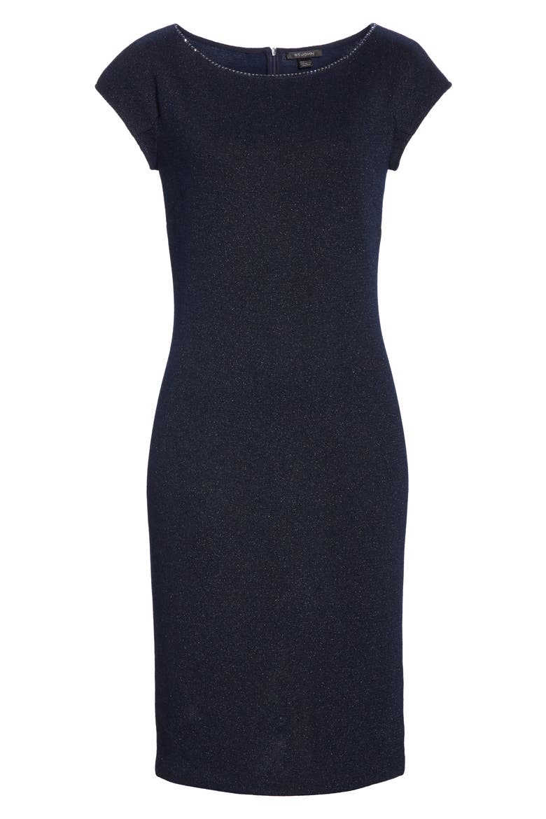 Mod Metallic Knit Sheath Dress, Alternate, color, NAVY
