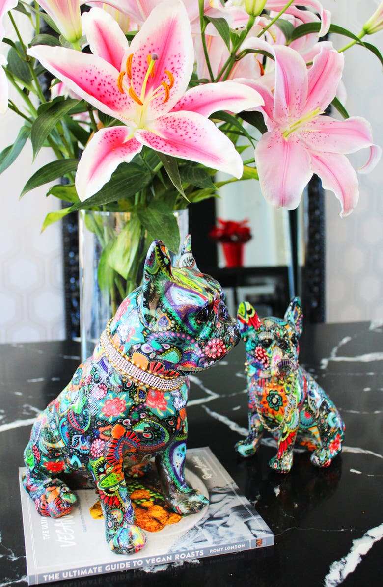 INTERIOR ILLUSIONS Sitting Flower French Bulldog Art Sculpture, Alternate, color, Multi-Color