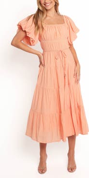 Petal & Pup Julie Flutter Sleeve Tiered Midi Dress