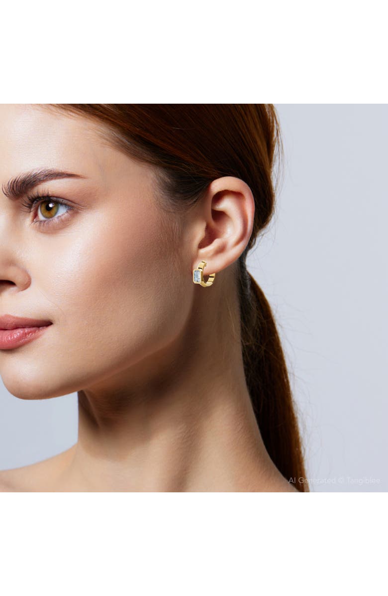 Bliss Diamond 1 1/3Ct Emerald Cut Brava Bezel Diamond Hoops 5/8" Huggies 14k Gold Lab Grown, Alternate, color,