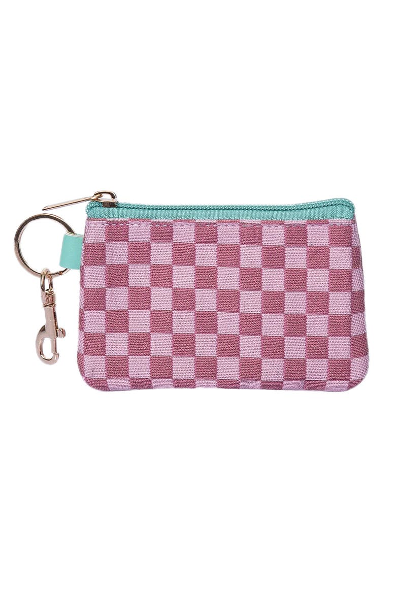 Pink Checkered Zip Wallet Polyester Pink, Main, color, Pink