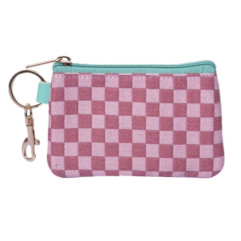 Pink Checkered Zip Wallet Polyester Pink