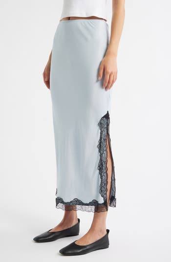 Lace Trim Satin Maxi Skirt