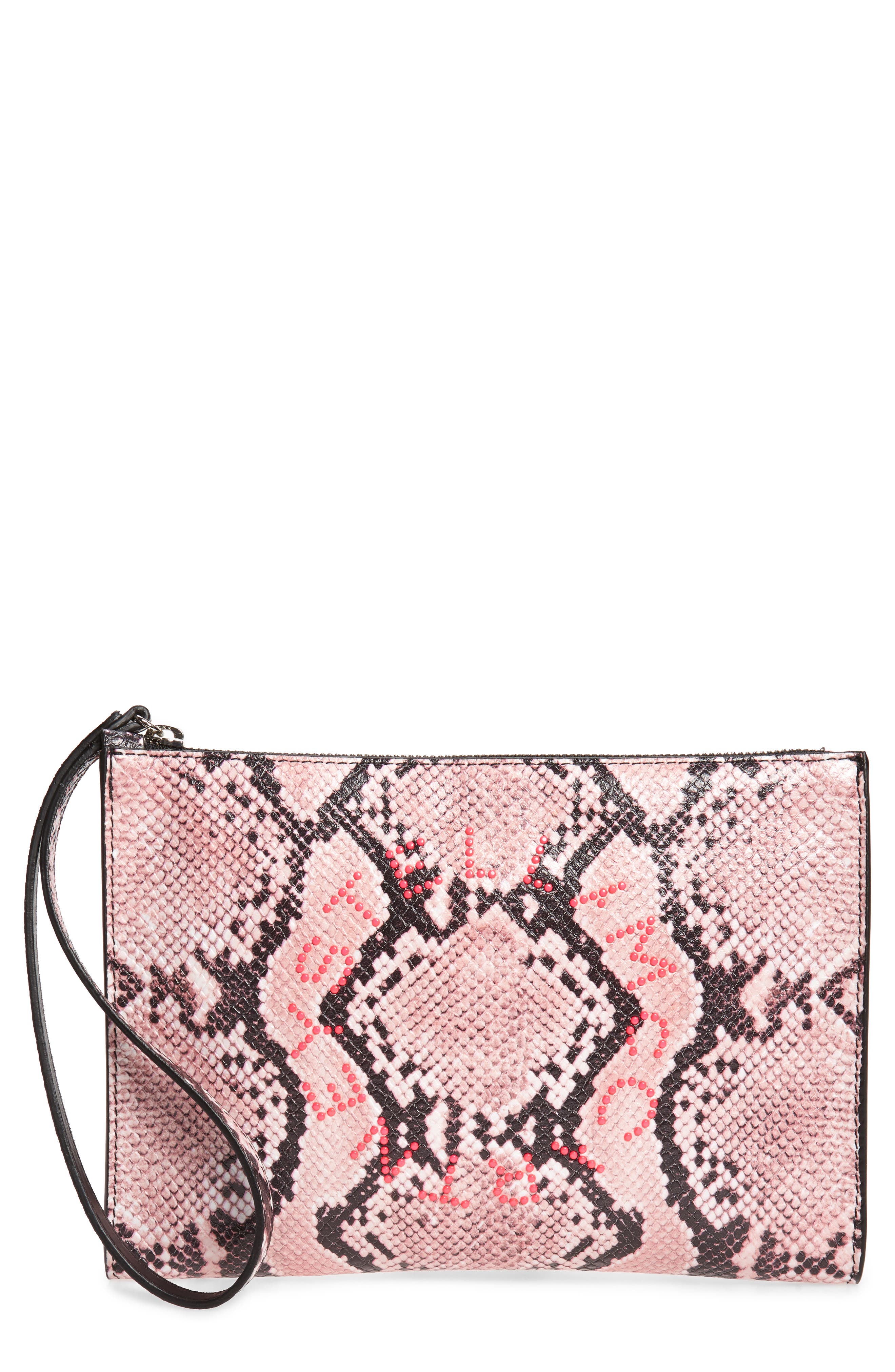 Stella McCartney Snake Print Faux Leather Clutch, Main, color, 