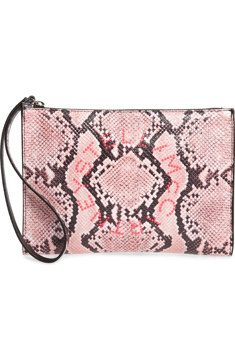 Stella McCartney Snake Print Faux Leather Clutch, Main, color,