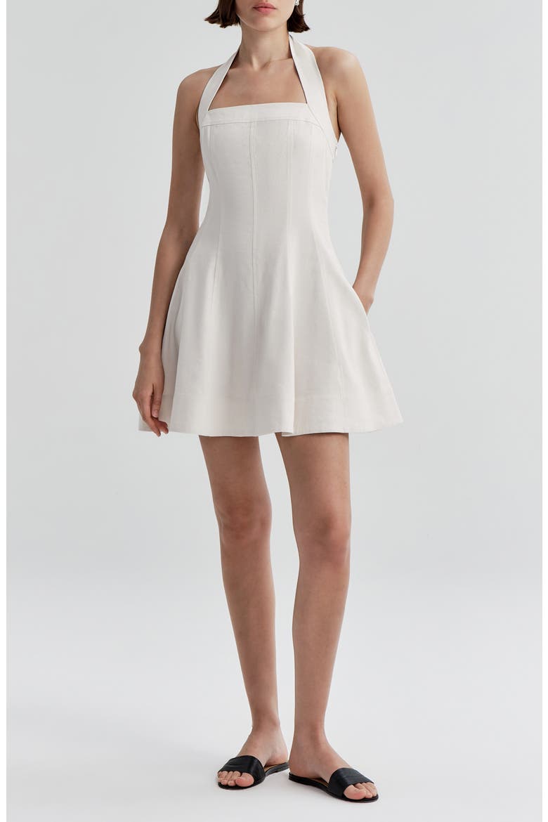 Elli Fit & Flare Linen Blend Halter Dress, Main, color, BUTTERCREAM