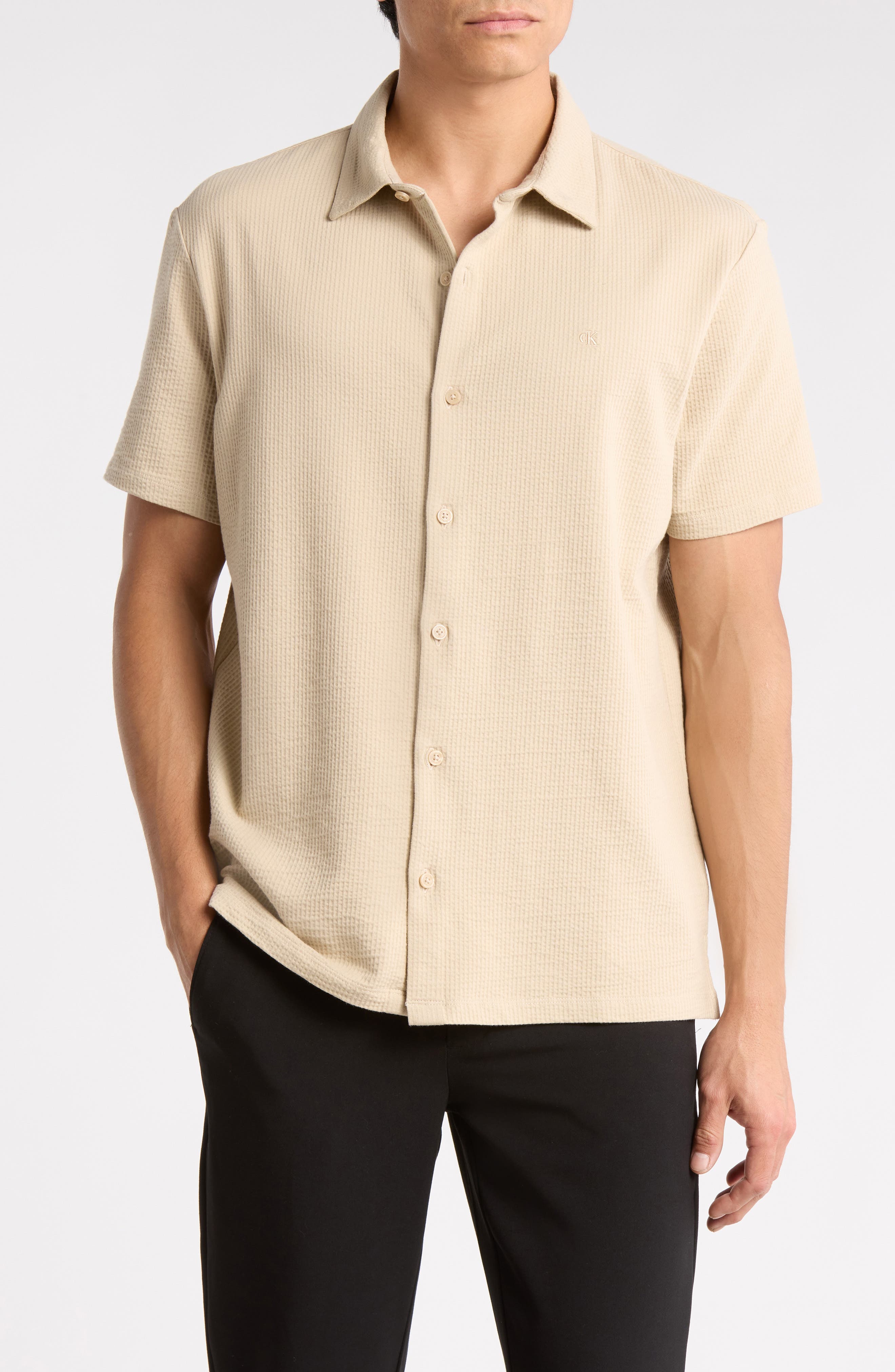 Seersucker Button Front Polo