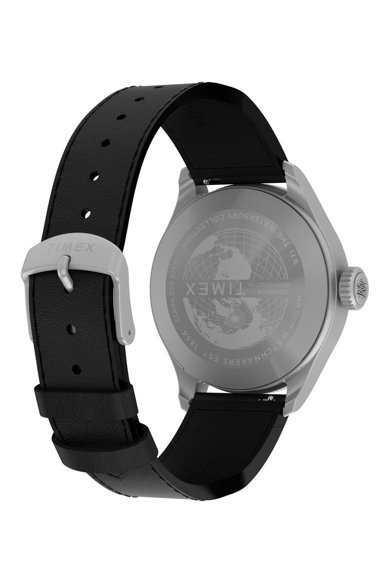 Waterbury Ace41mm Leather Strap Watch, Alternate, color, BLACK/ SILVER-TONE