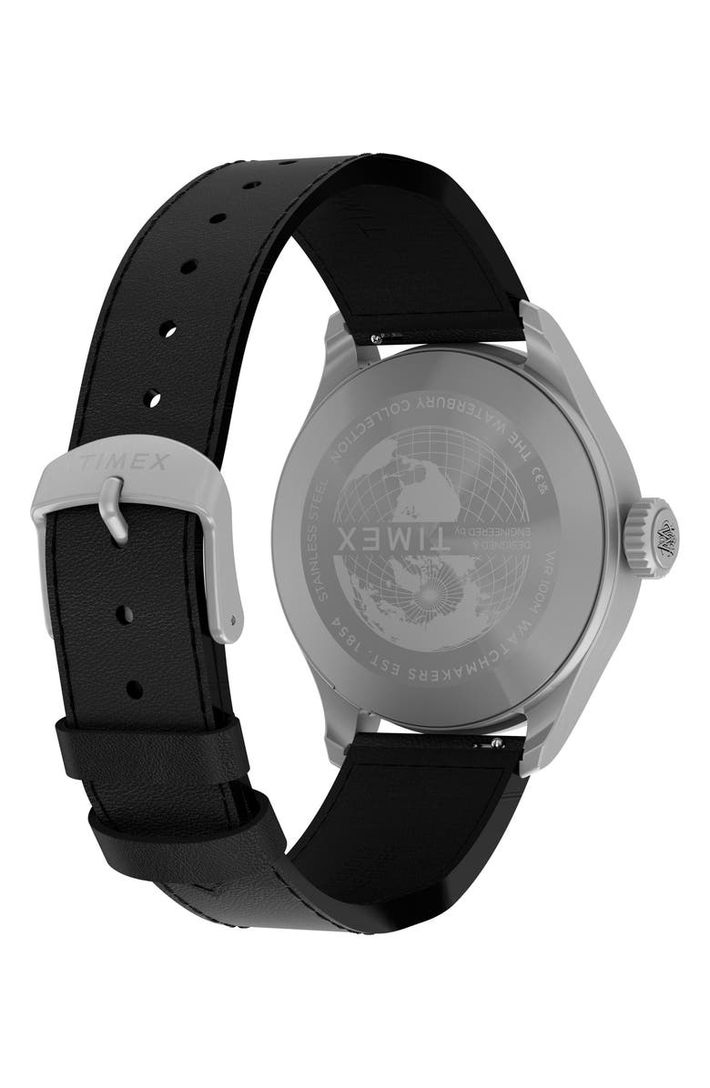 Timex<sup>®</sup> Waterbury Ace41mm Leather Strap Watch, Alternate, color, Black/ Silver-Tone